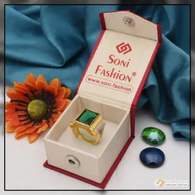 1 Gram Gold Forming Green Stone with Diamond Antique Design Ring for Men - Style A817