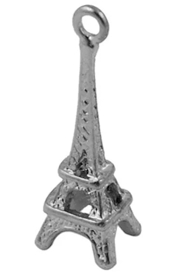 12 Eiffel Tower Charms, 3D, Silver or Gold Bronze, pack of 12
