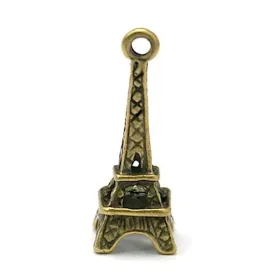 12 Eiffel Tower Charms, 3D, Silver or Gold Bronze, pack of 12