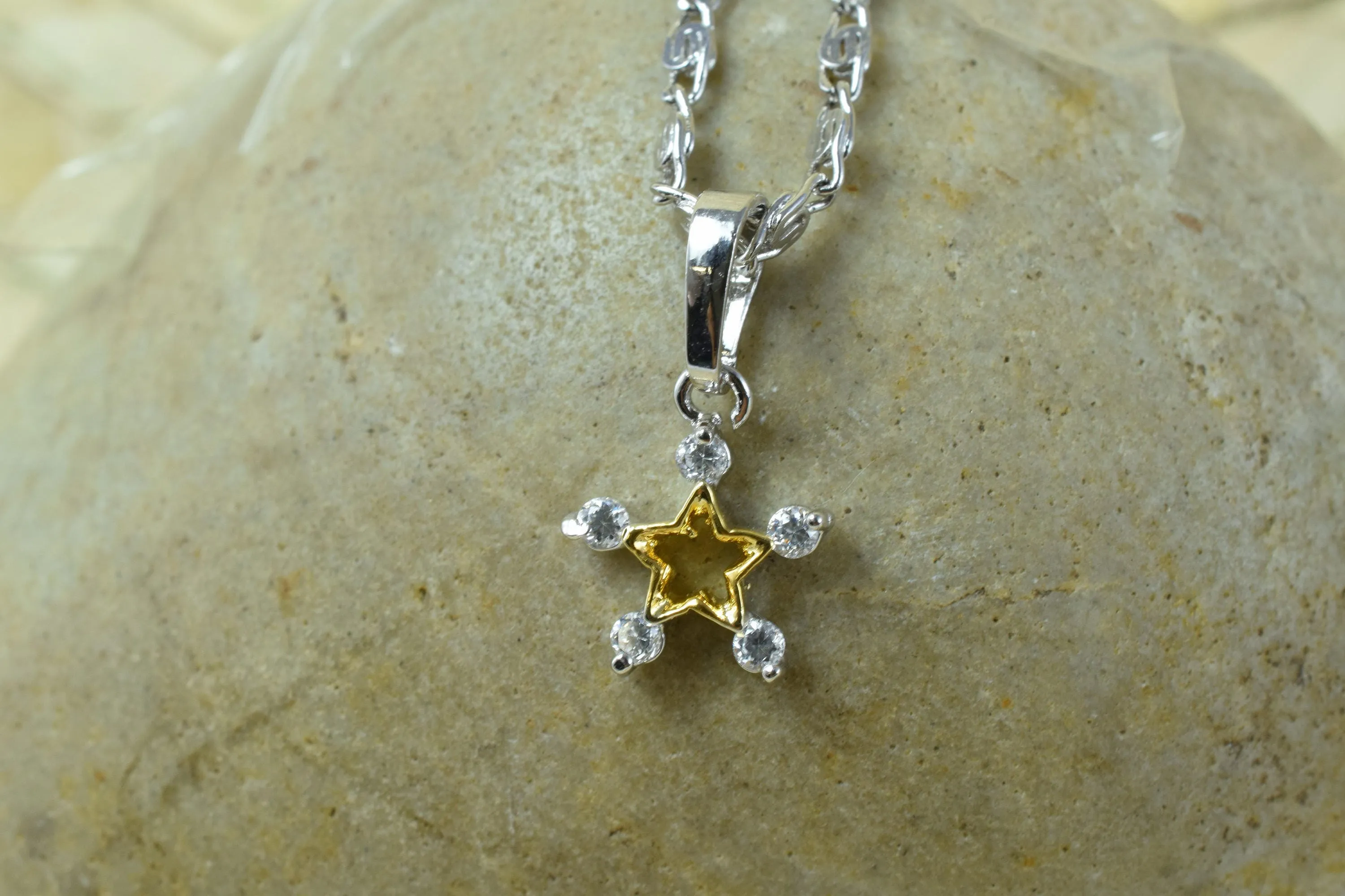 12mm Petite CZ White Gold Filled/Rhodium Plated Star Minimalist White Gold/Rhodium Pendant With Clear CZ Stone/ White Gold Holiday Pendant