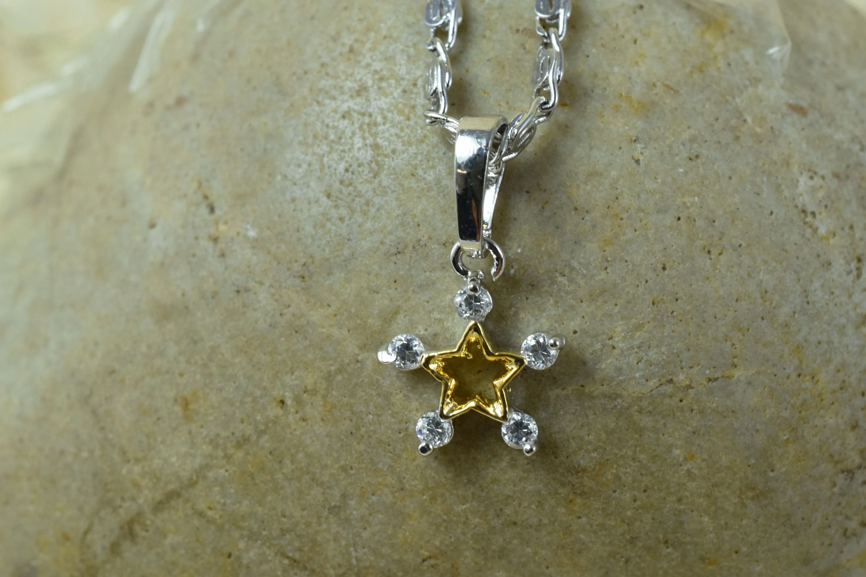 12mm Petite CZ White Gold Filled/Rhodium Plated Star Minimalist White Gold/Rhodium Pendant With Clear CZ Stone/ White Gold Holiday Pendant
