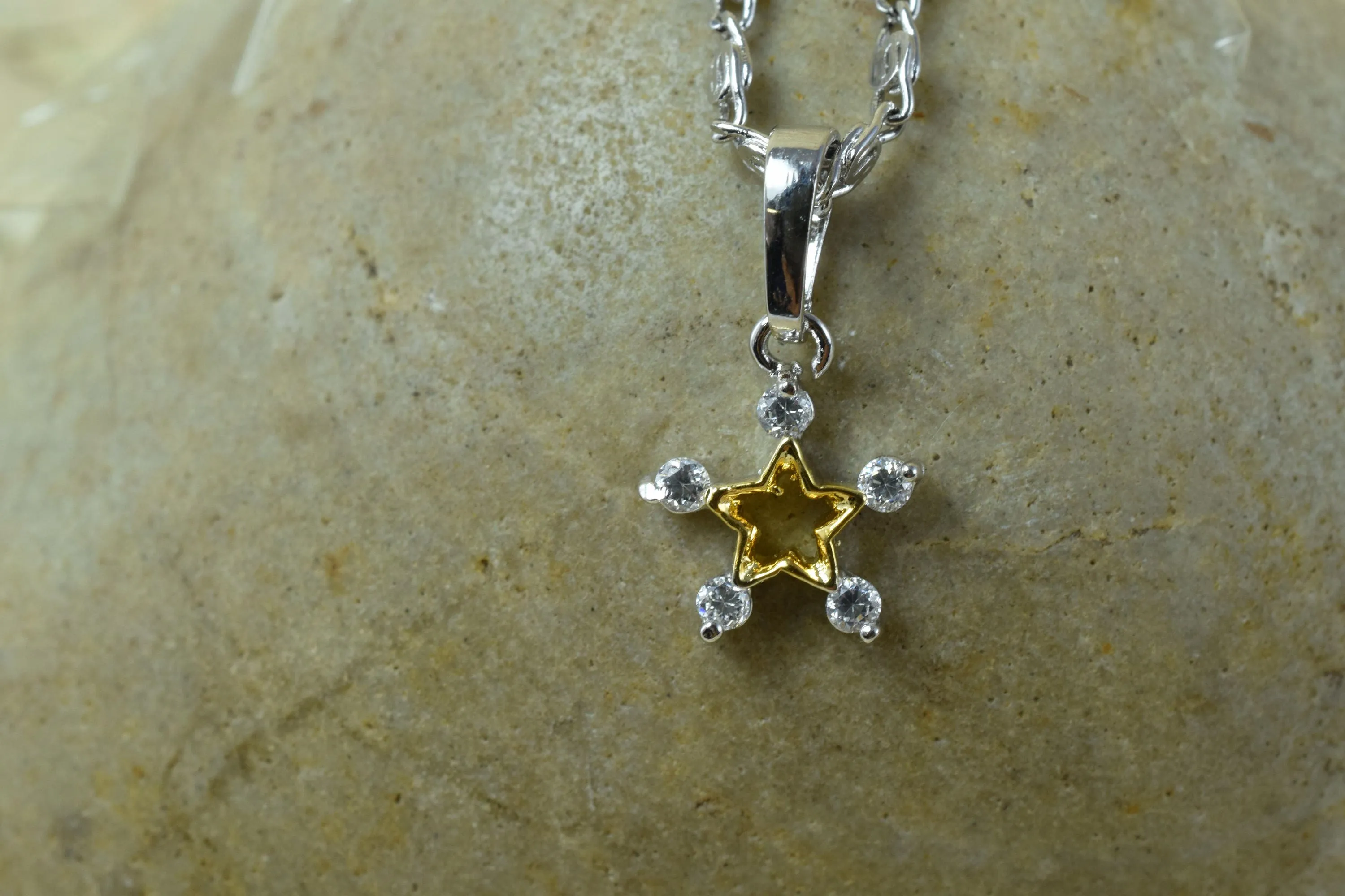 12mm Petite CZ White Gold Filled/Rhodium Plated Star Minimalist White Gold/Rhodium Pendant With Clear CZ Stone/ White Gold Holiday Pendant