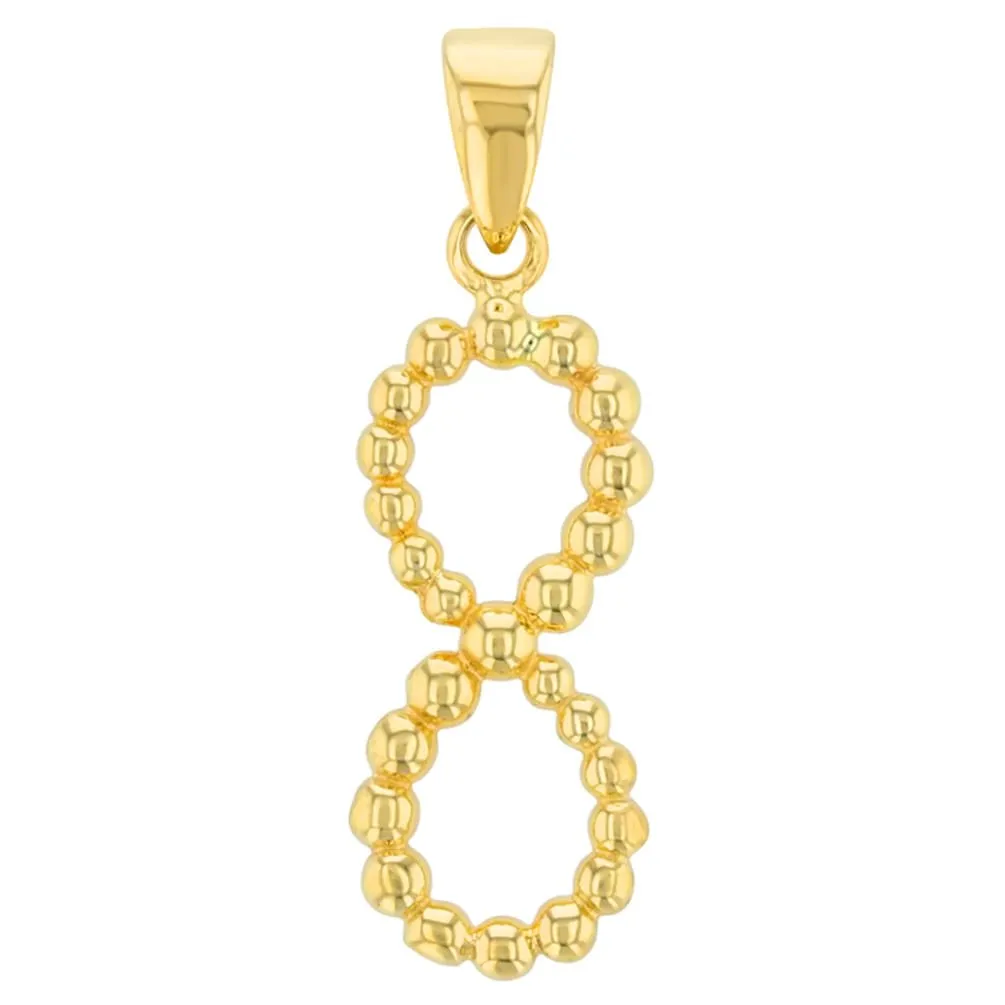 14K Gold Beaded Vertical Infinity Pendant with Cuban Chain Necklace - Yellow Gold