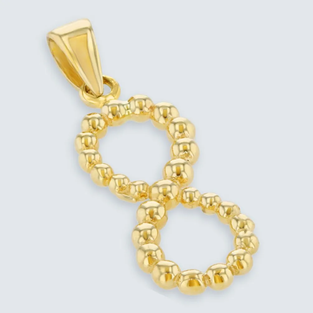 14K Gold Beaded Vertical Infinity Pendant with Cuban Chain Necklace - Yellow Gold