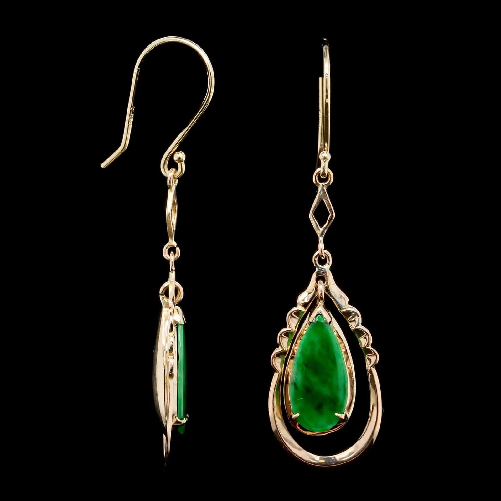 14K Rose Gold Estate and Jade Earrings