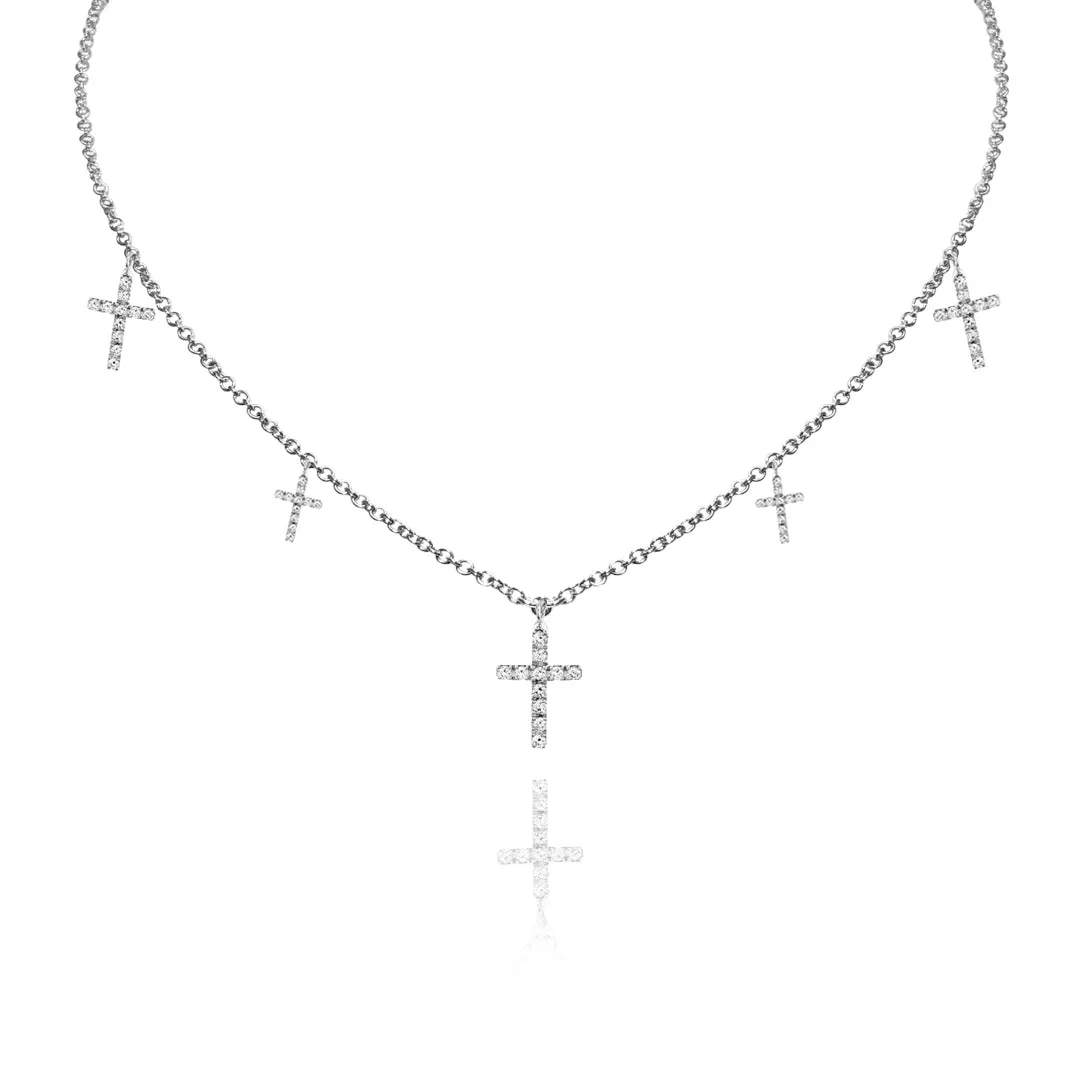 14K White gold cross necklace with diamonds