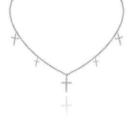 14K White gold cross necklace with diamonds