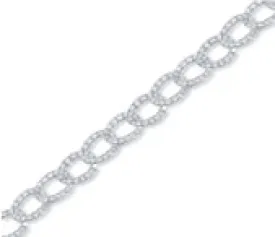 14K White Gold Diamond Oval Link Bracelet