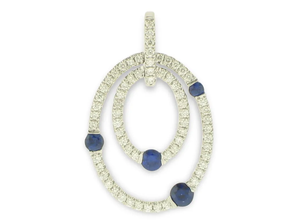 14K White Gold Double Diamond and Sapphire Pendant