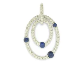 14K White Gold Double Diamond and Sapphire Pendant