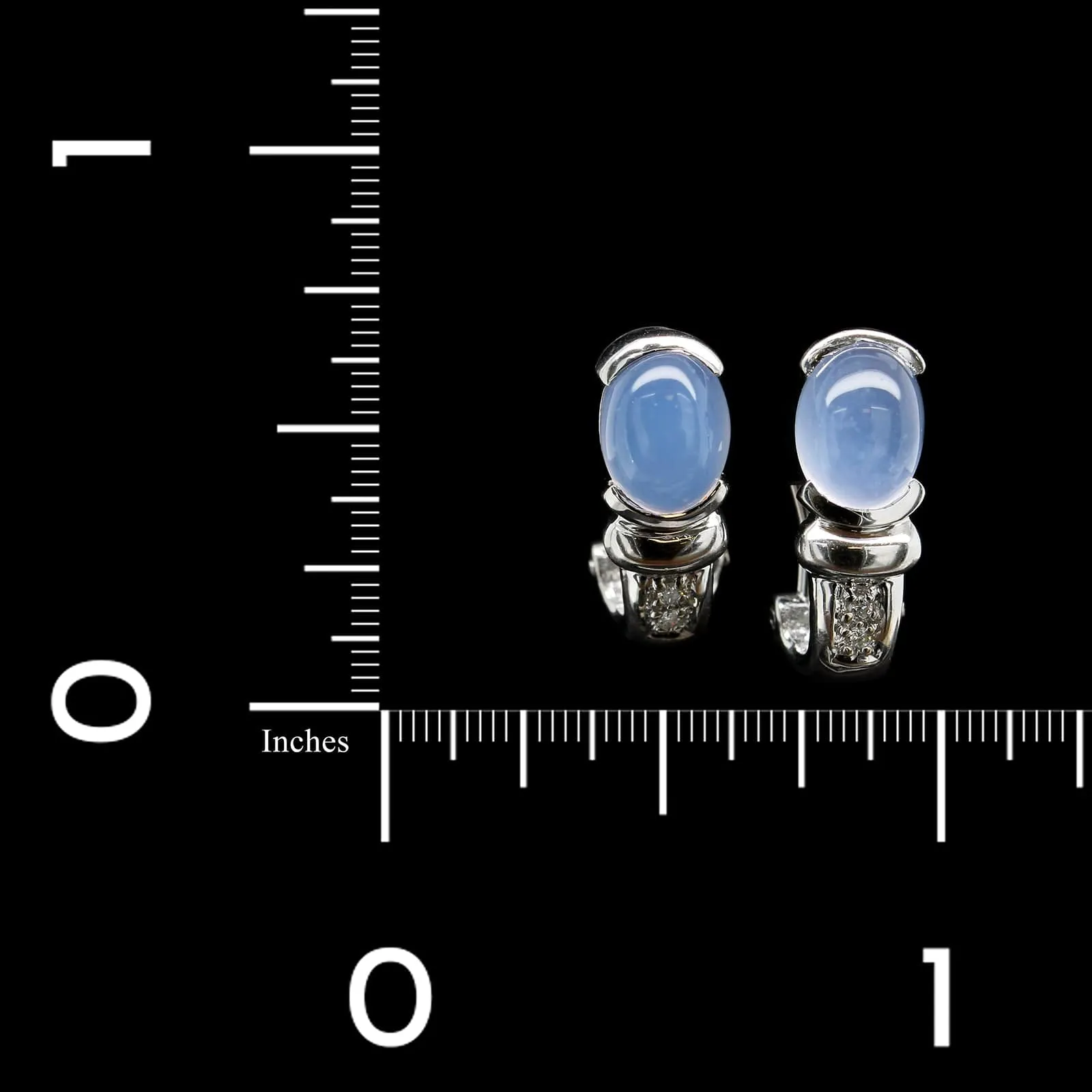 14K White Gold Estate  Chalcedony and Diamond Earrings