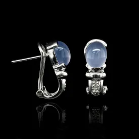 14K White Gold Estate  Chalcedony and Diamond Earrings