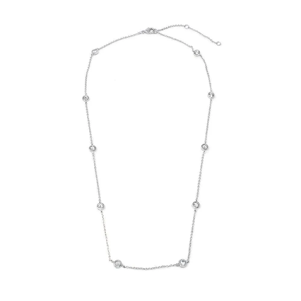 16 Inch Cubic Zirconia Diamond Stations Rhodium Plated