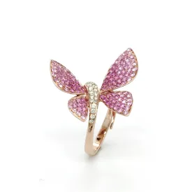 18K Gold Butterfly Ring with Diamonds and Sapphires