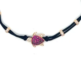 18K Rose Gold Turtle Bracelet with Rubies and Diamonds