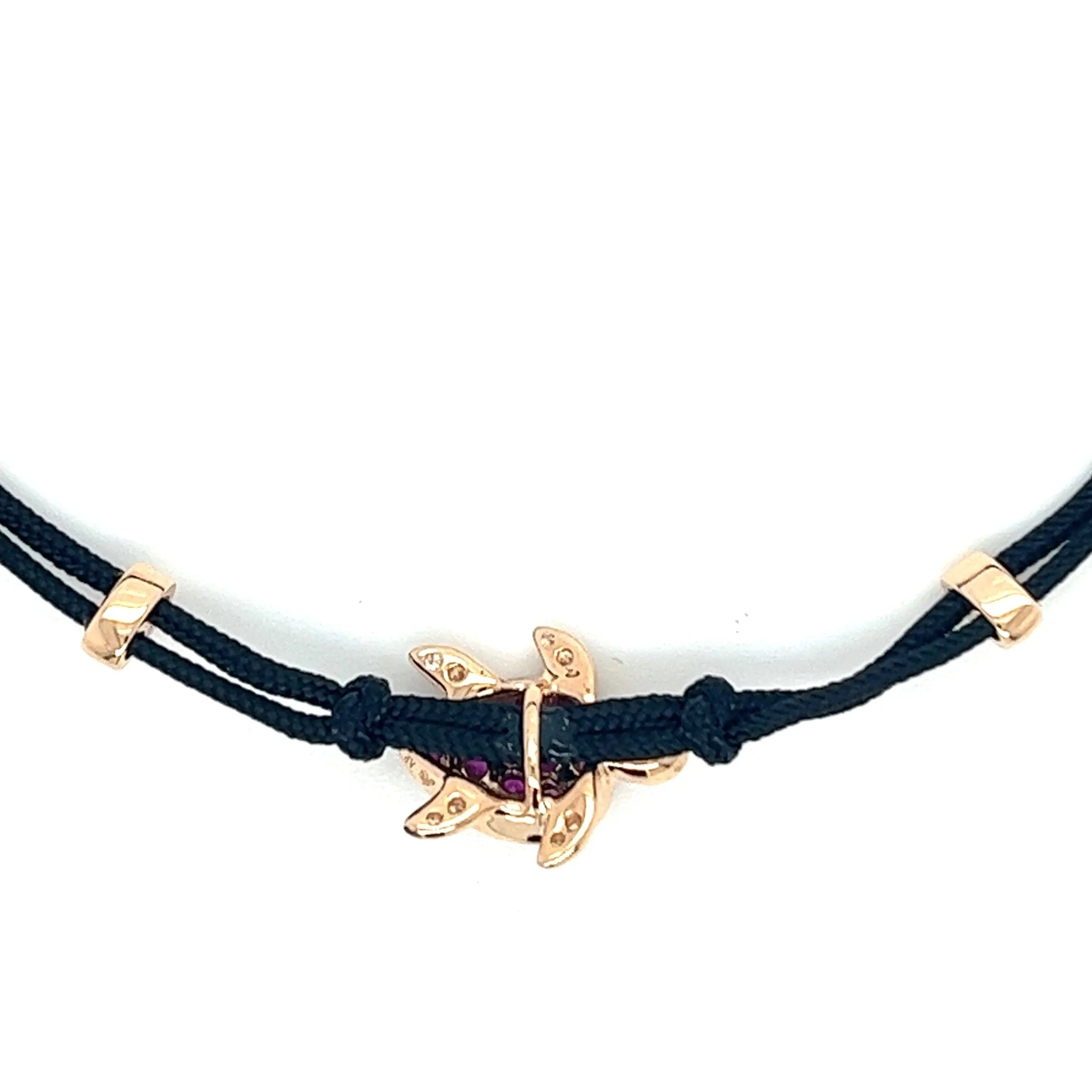 18K Rose Gold Turtle Bracelet with Rubies and Diamonds