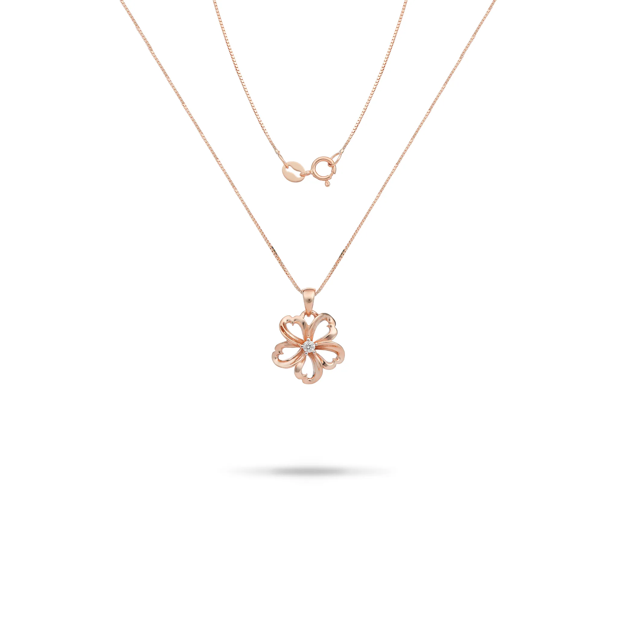 18" Plumeria Pendant / Necklace in Rose Gold with Diamond - 14mm