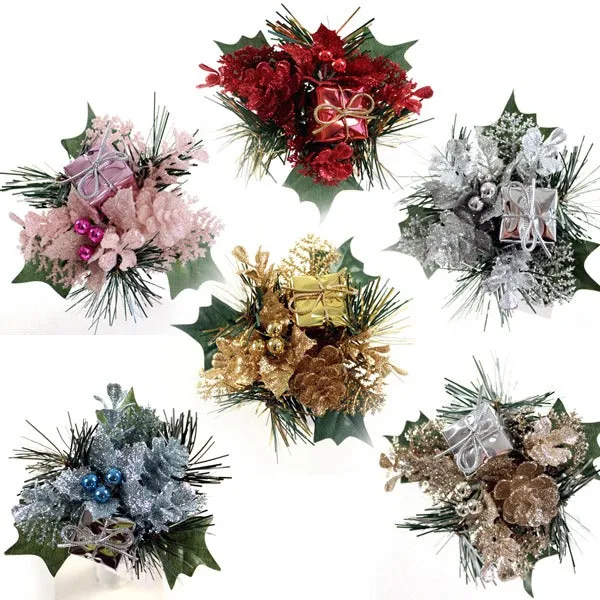 20cm Glittered Present Cone Spruce Pick - Christmas Xmas