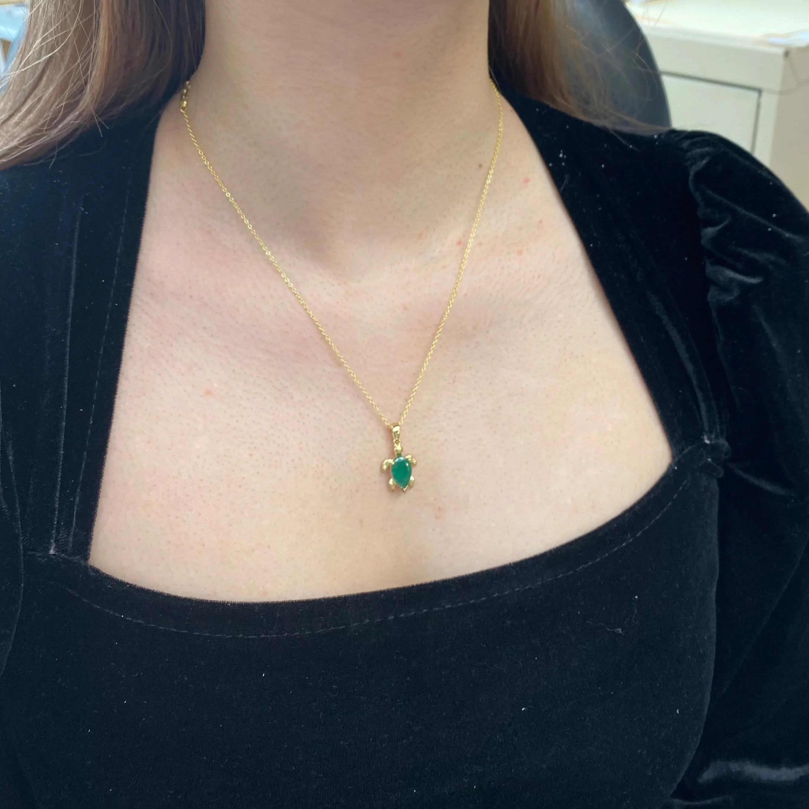 2.22 carat Pear Emerald Sea Turtle Necklace