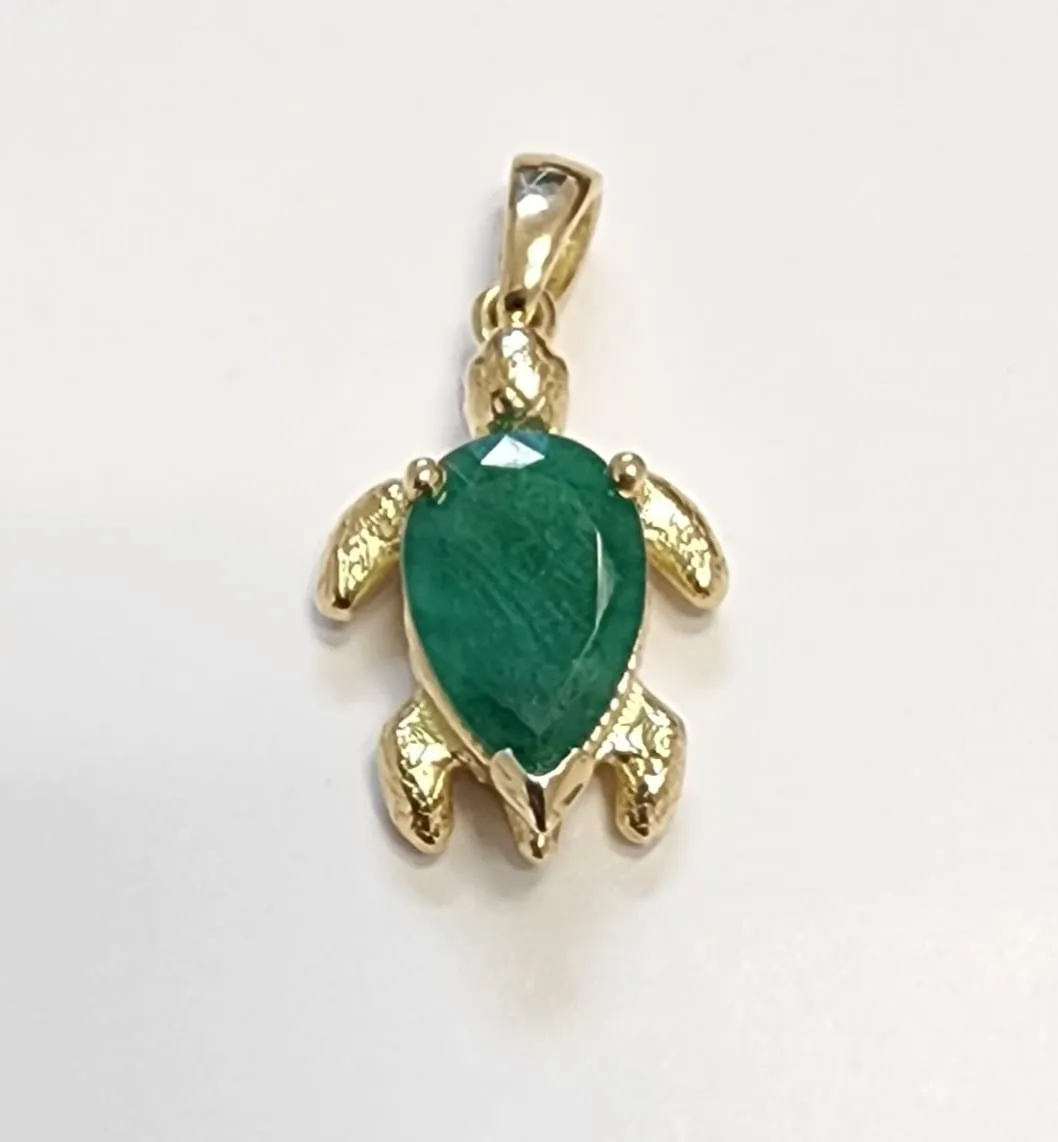 2.22 carat Pear Emerald Sea Turtle Necklace