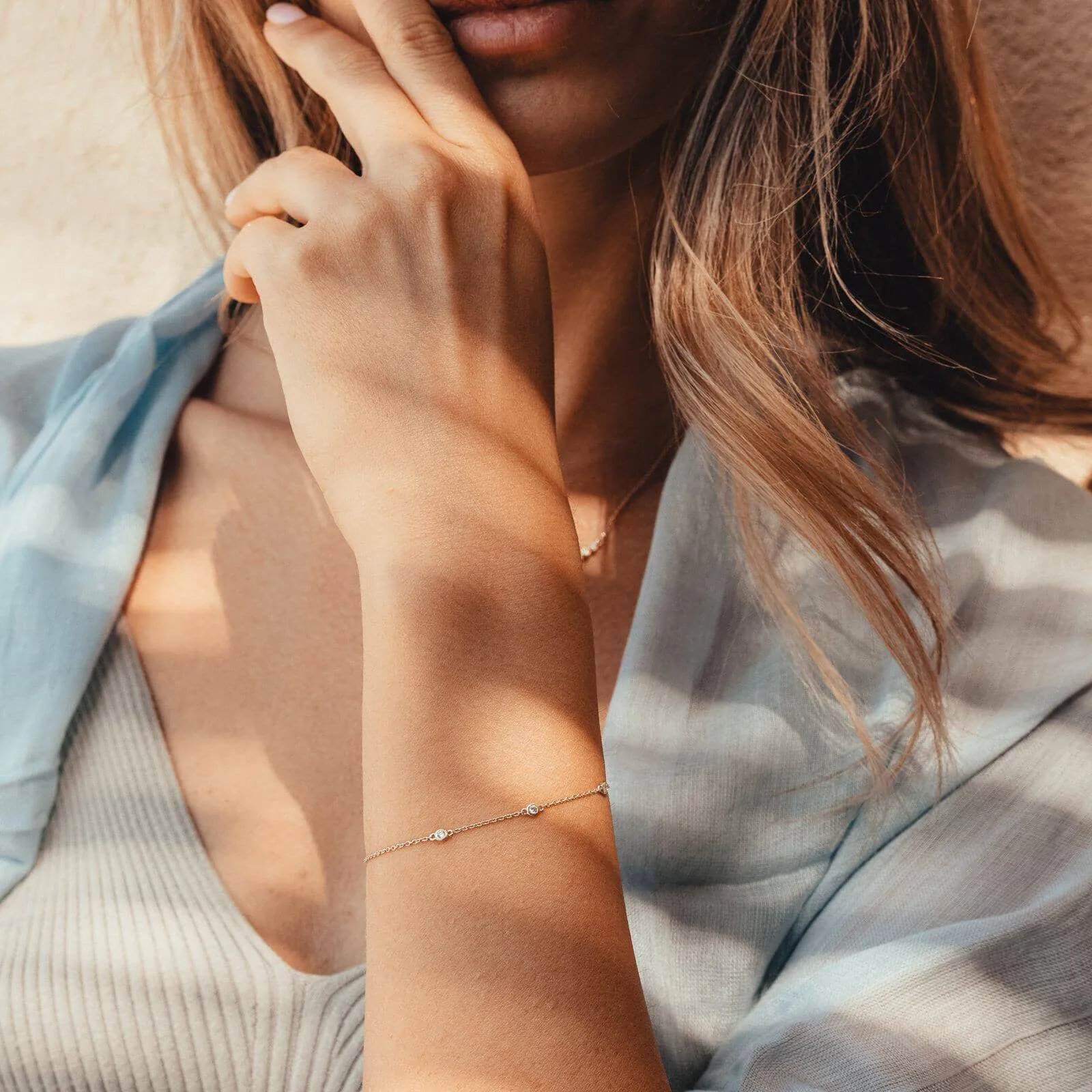 3 Diamond Bezel Bracelet - 14K Rose Gold