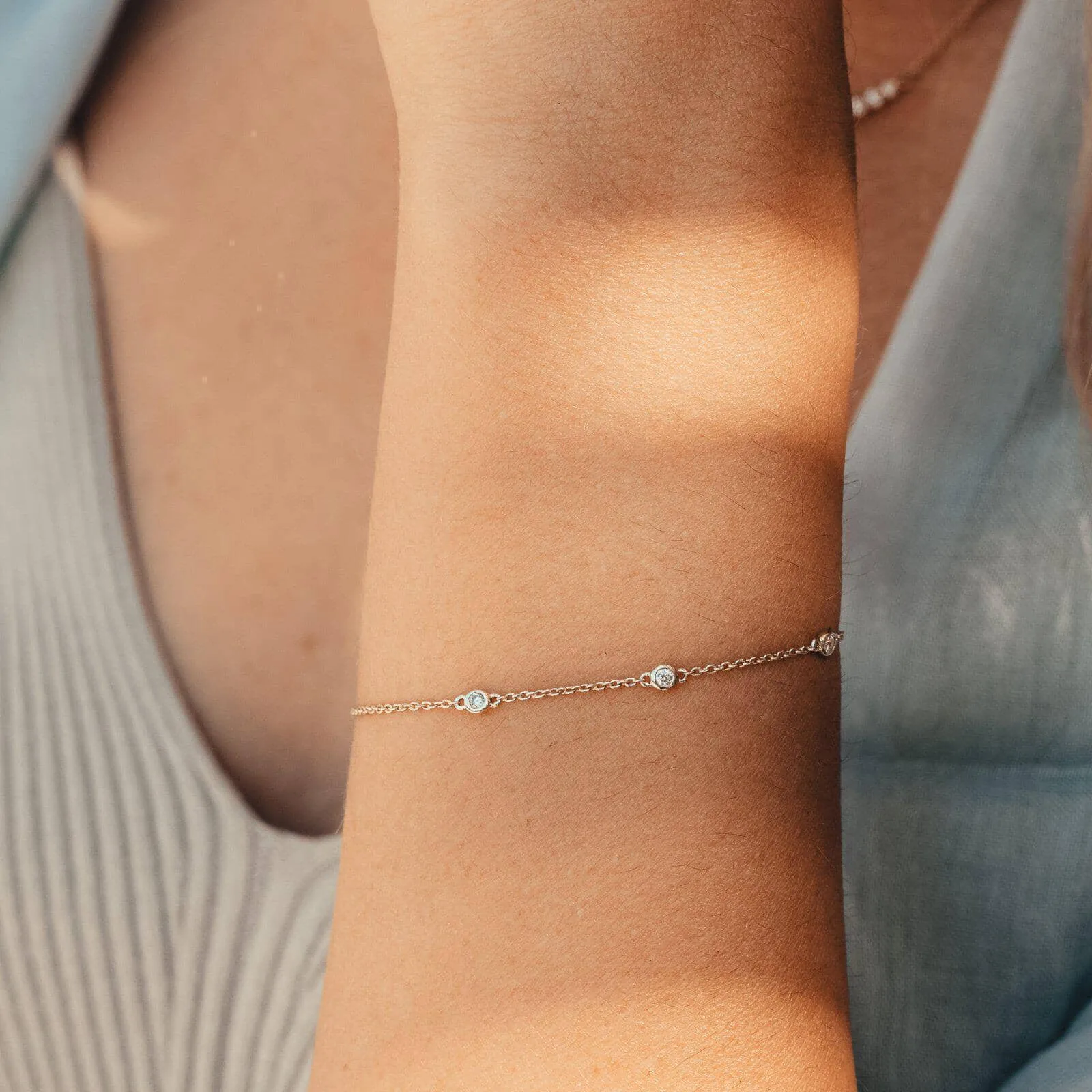 3 Diamond Bezel Bracelet - 14K Rose Gold