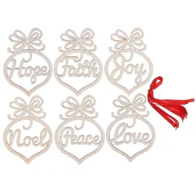 6pcs Wooden Christmas Pendants Computer Laser Hollow Motif Carve Hanging