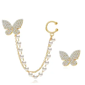 925 Sterling Silver Butterfly Cuff Earrings Chain for Women Teen Girls CZ Earrings Crawler Earrings Dangling Chain Birthday Anniversary