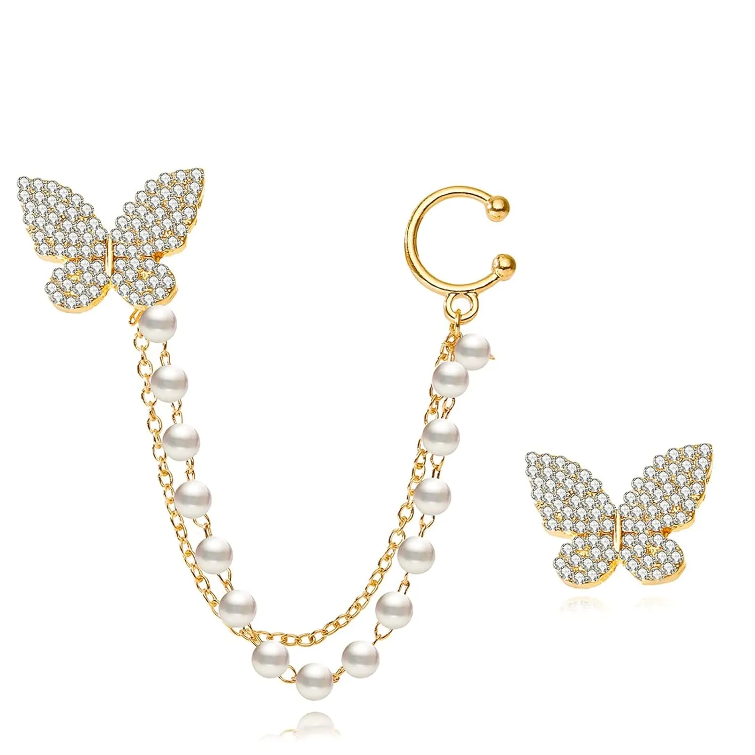 925 Sterling Silver Butterfly Cuff Earrings Chain for Women Teen Girls CZ Earrings Crawler Earrings Dangling Chain Birthday Anniversary