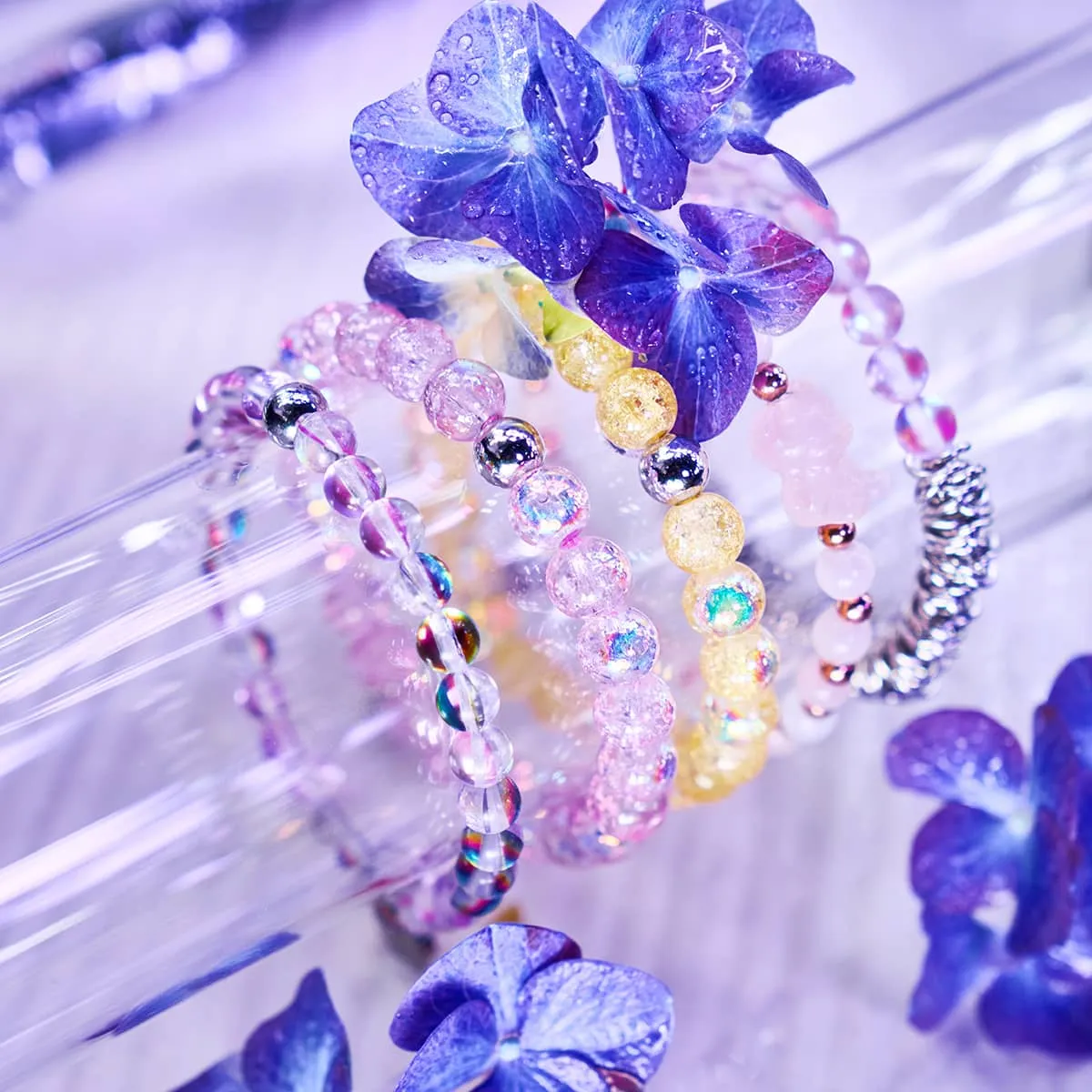 .925 Sterling Silver x Purple Cloud Bubble Glass Bracelet