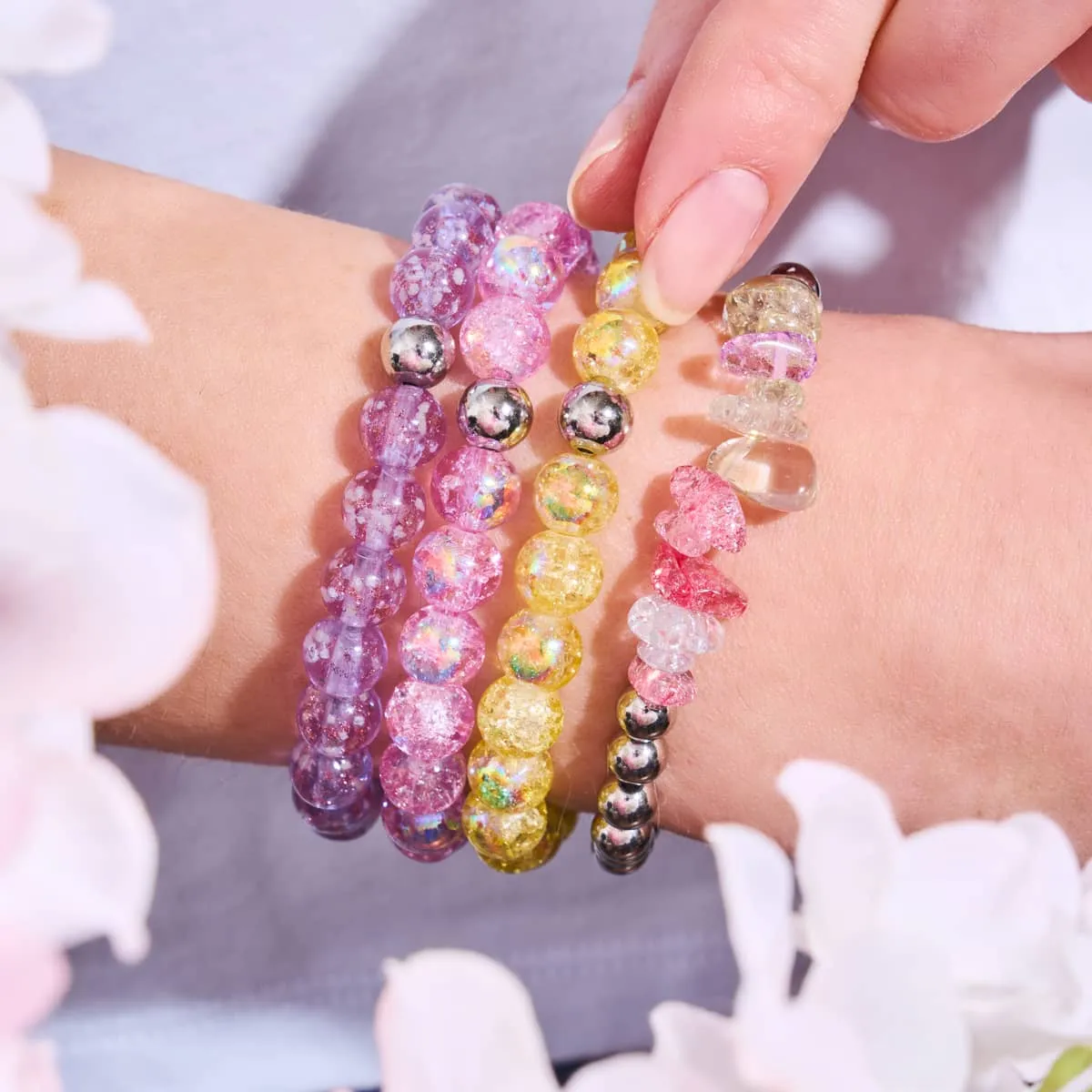 .925 Sterling Silver x Purple Cloud Bubble Glass Bracelet
