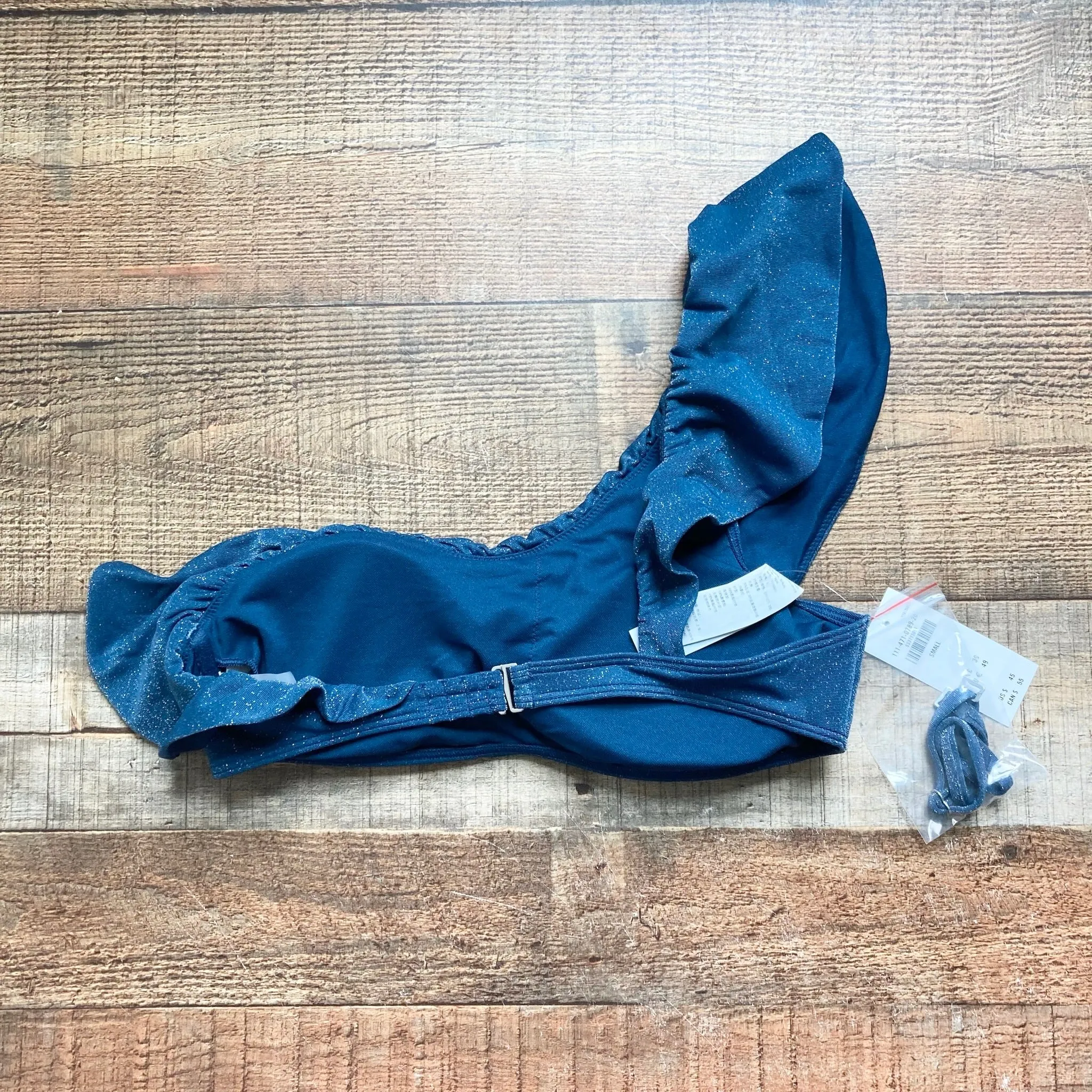 Abercrombie & Fitch Blue Glitter One Shoulder Ruffle Padded Bikini Top NWT- Size S (we have matching bottoms)