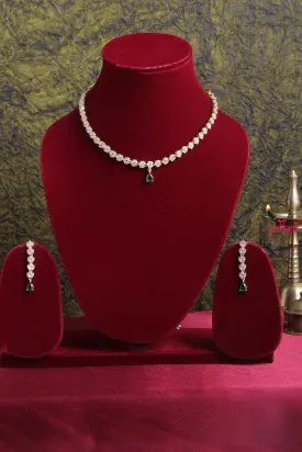 AD Stone Green Drop Short Necklace