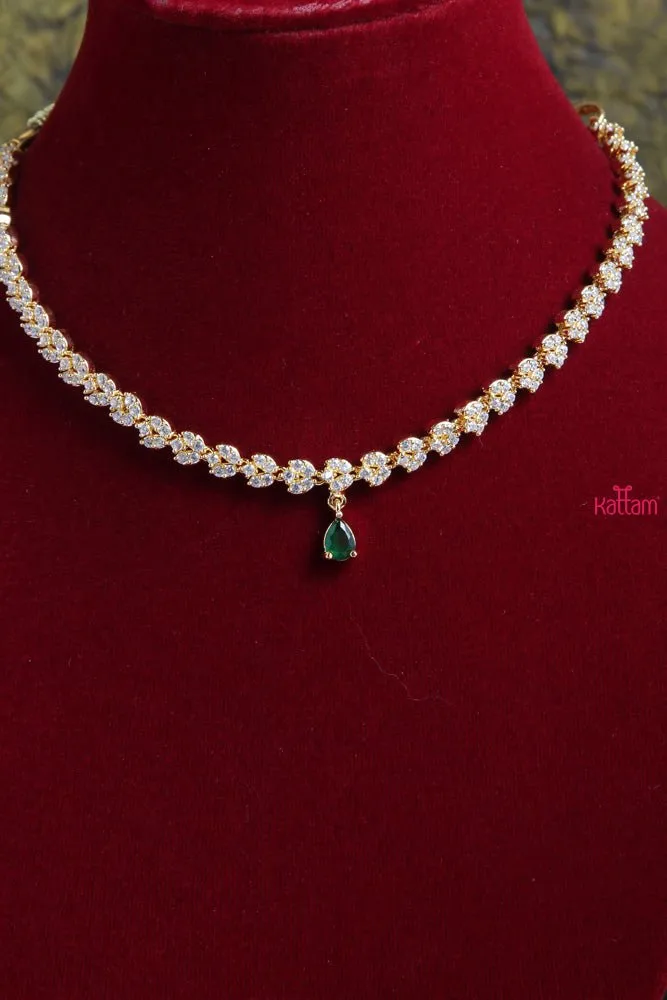 AD Stone Green Drop Short Necklace