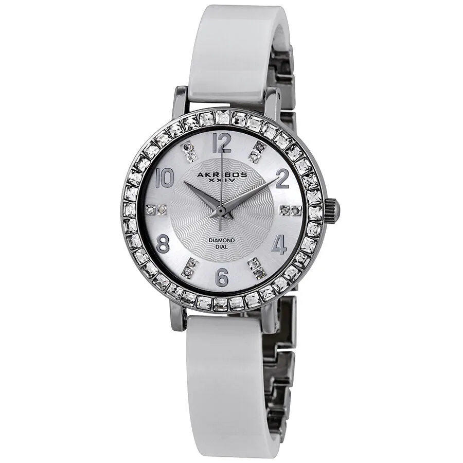 Akribos Xxiv Silver Dial White Ceramic Ladies Watch AK758SSW