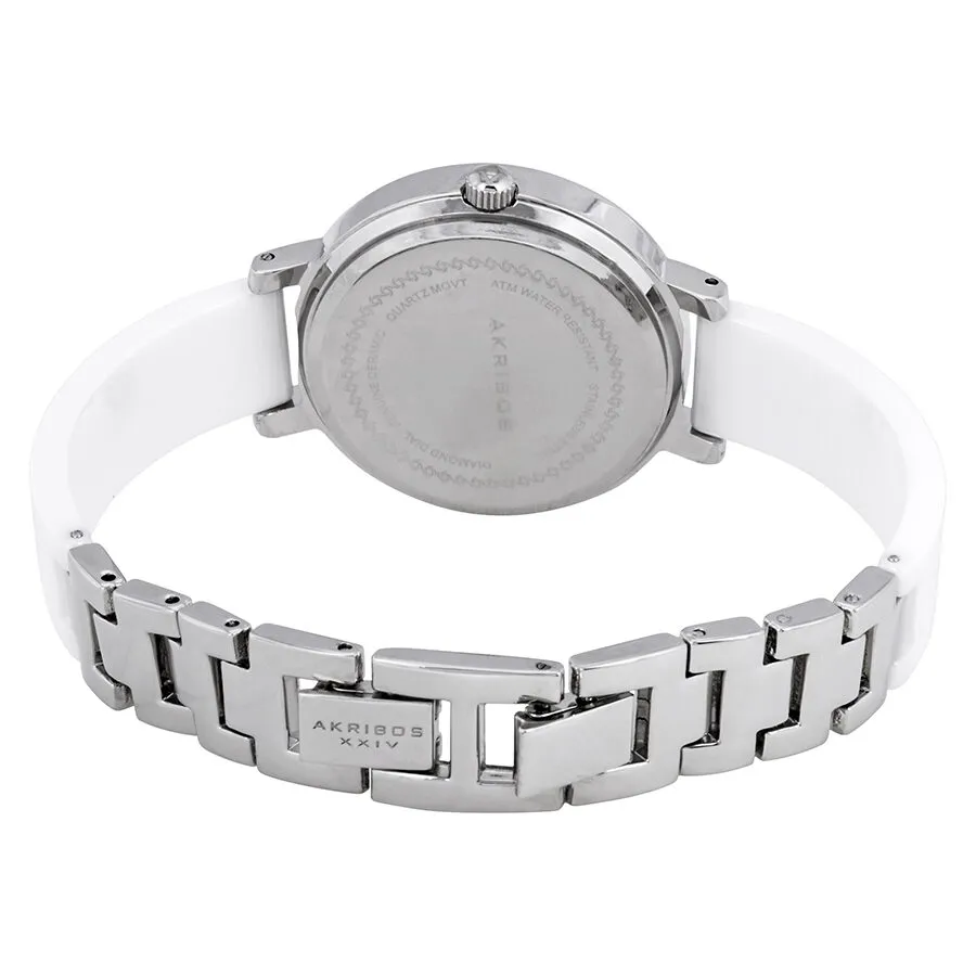 Akribos Xxiv Silver Dial White Ceramic Ladies Watch AK758SSW
