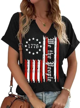 American Flag Patriotic T-Shirt Women 4th of July Shirt USA Flag Stars Stripes Graphic Shirt Summer Casual Tops