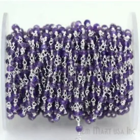 Amethyst, 3-3.5mm Sterling Silver wire wrapped Rosary Chain