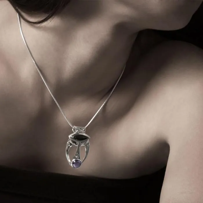 An elegant fusion of art ~ Sterling Silver Celtic Maori Pendant Jewelry with Gemstone Centerpiece TPD1213