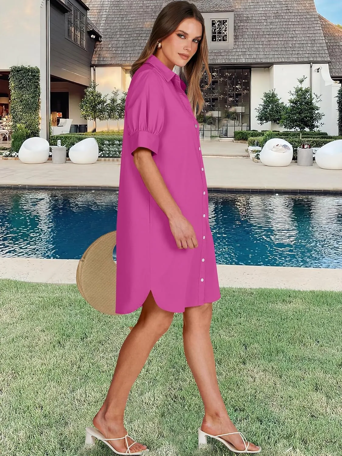 ANRABESS Womens Button Down Shirt Dress Summer Short Sleeve Business Casual Shift Dresses with Pockets 2025 Trendy