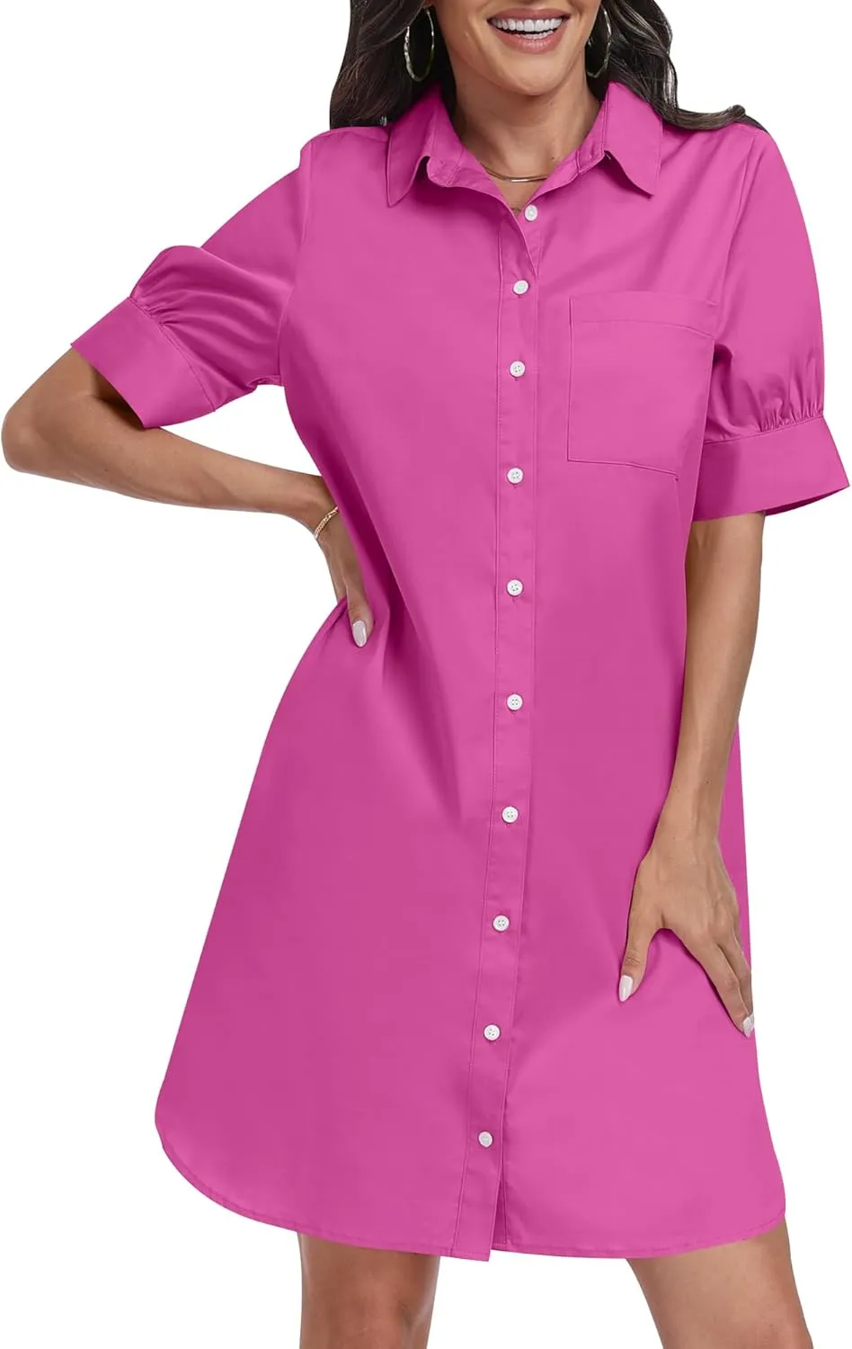 ANRABESS Womens Button Down Shirt Dress Summer Short Sleeve Business Casual Shift Dresses with Pockets 2025 Trendy