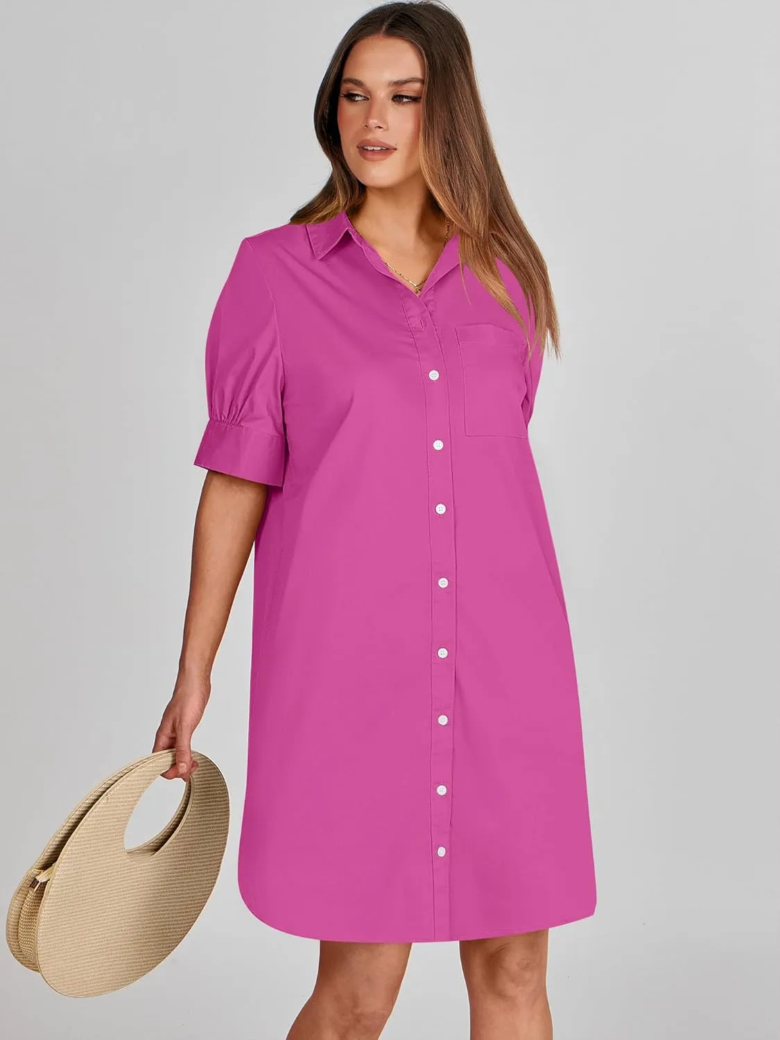 ANRABESS Womens Button Down Shirt Dress Summer Short Sleeve Business Casual Shift Dresses with Pockets 2025 Trendy