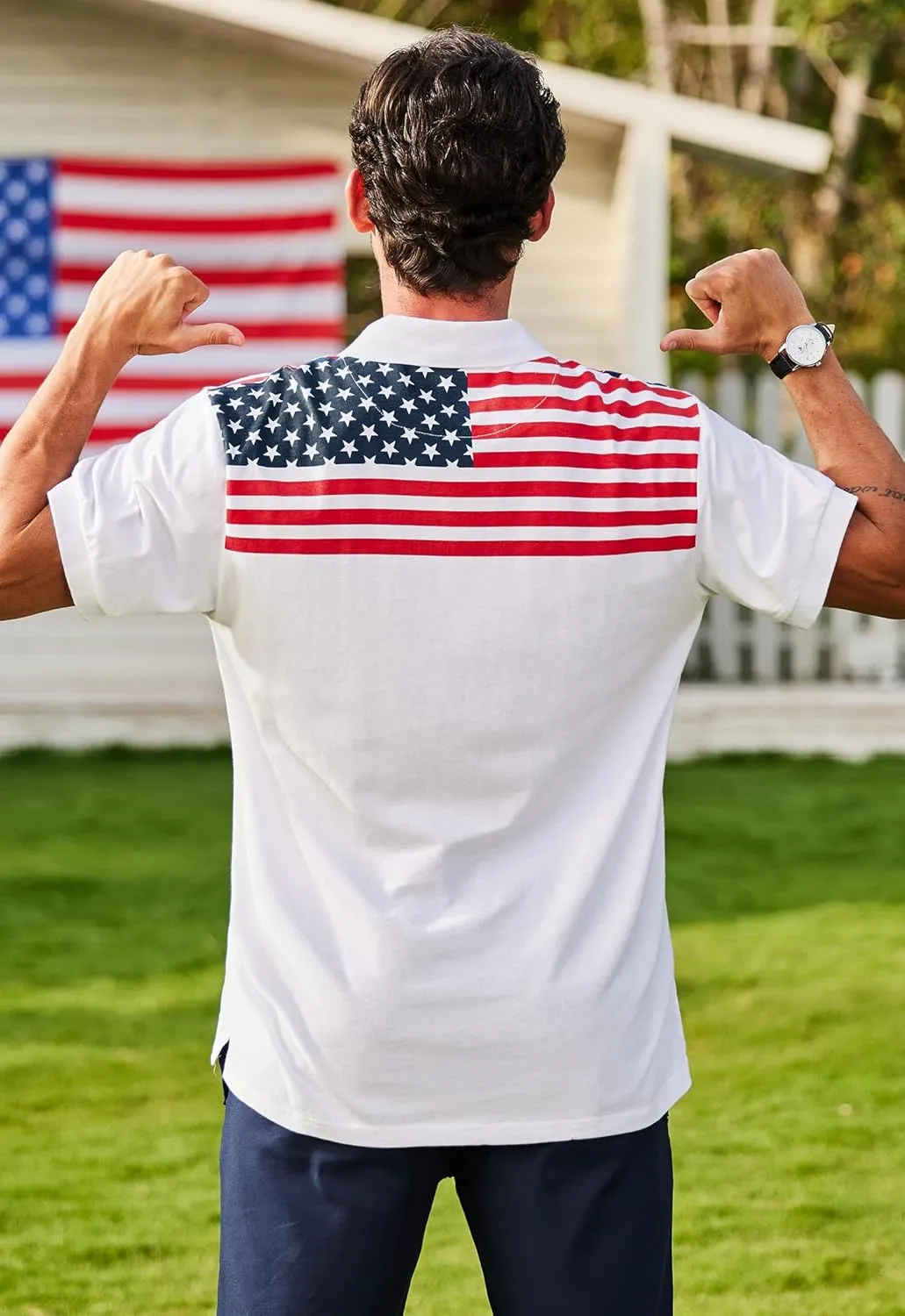 Arvilhill Men's American Flag Polo Shirts Short Sleeve 4th of July Cotton Golf Shirt (S-3XL)