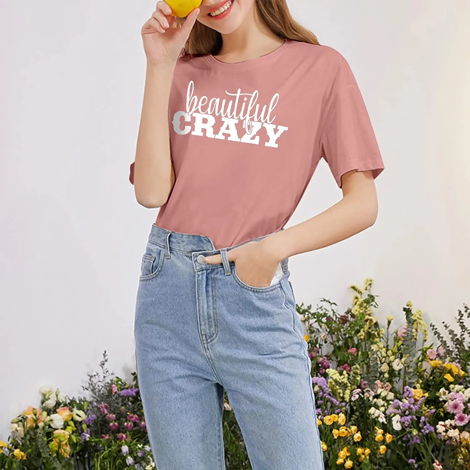 Beautiful Crazy T-Shirt Women Western Country Music Shirts Inspirational Letter Print Tee Cowgirl Vintage Graphic Tee Tops
