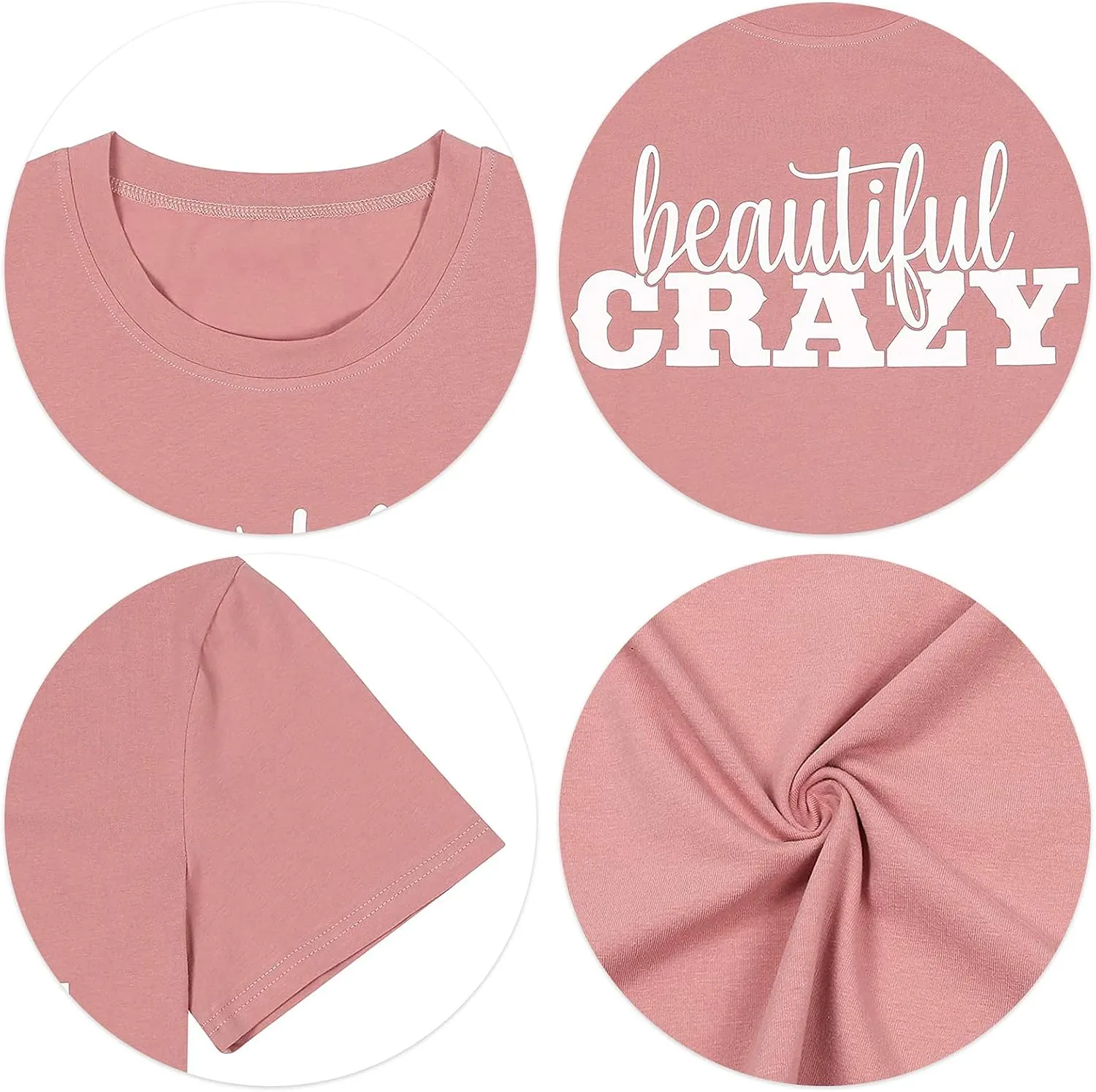 Beautiful Crazy T-Shirt Women Western Country Music Shirts Inspirational Letter Print Tee Cowgirl Vintage Graphic Tee Tops