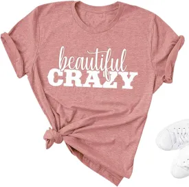 Beautiful Crazy T-Shirt Women Western Country Music Shirts Inspirational Letter Print Tee Cowgirl Vintage Graphic Tee Tops