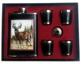 BIG BUCK DEER FLASK SET W 4 SHOT GLASSES