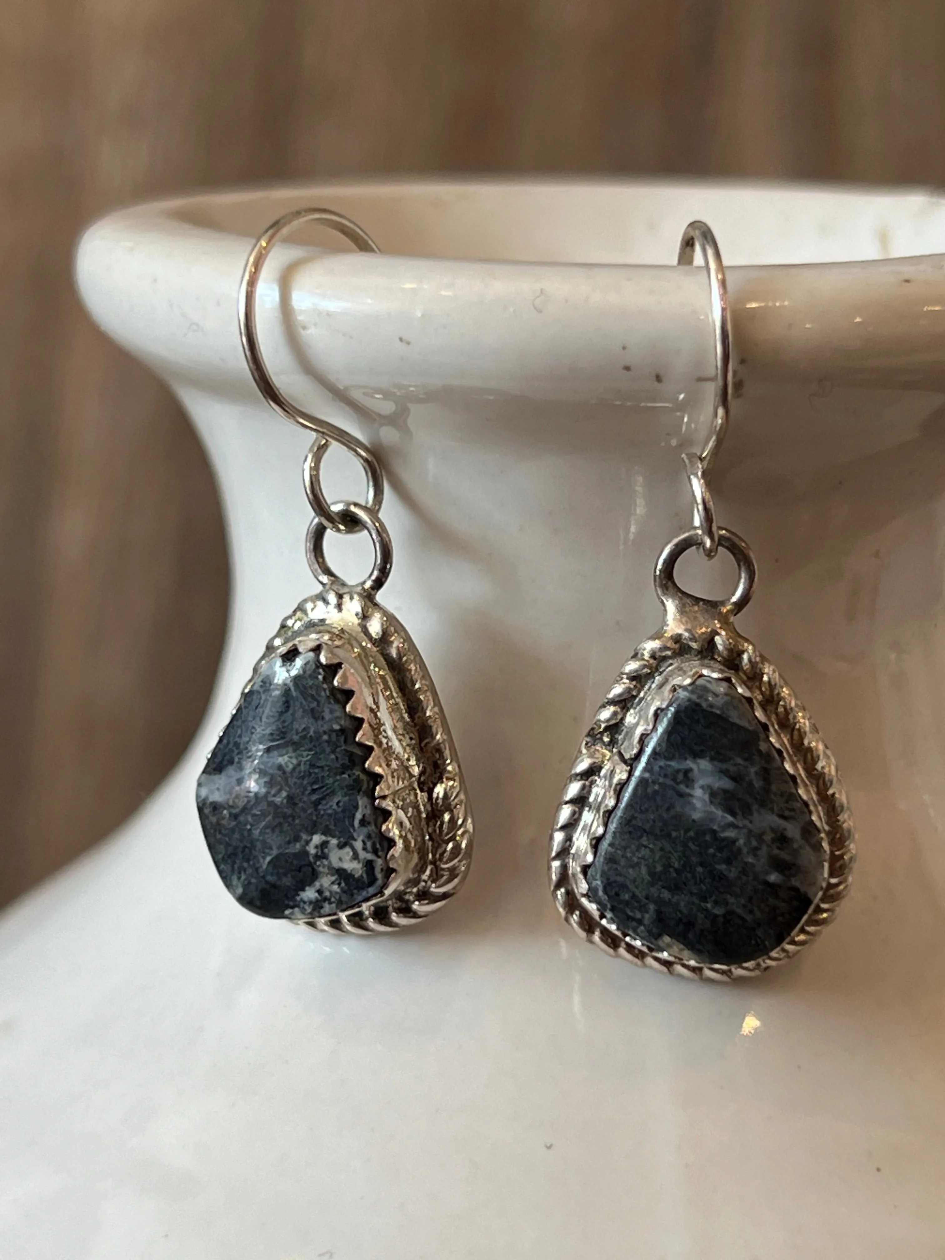 Blackout White Buffalo Sterling Silver Earrings