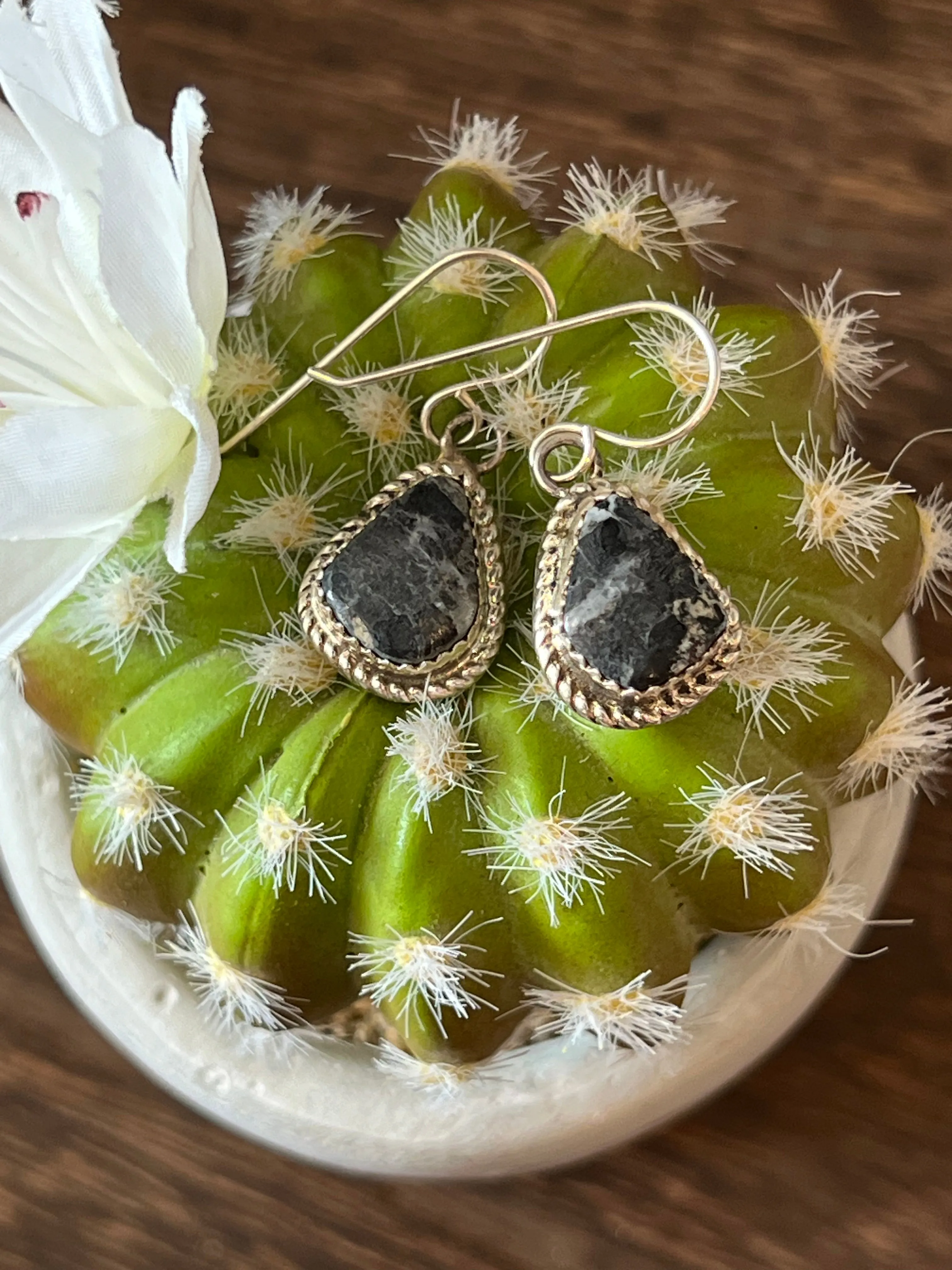 Blackout White Buffalo Sterling Silver Earrings