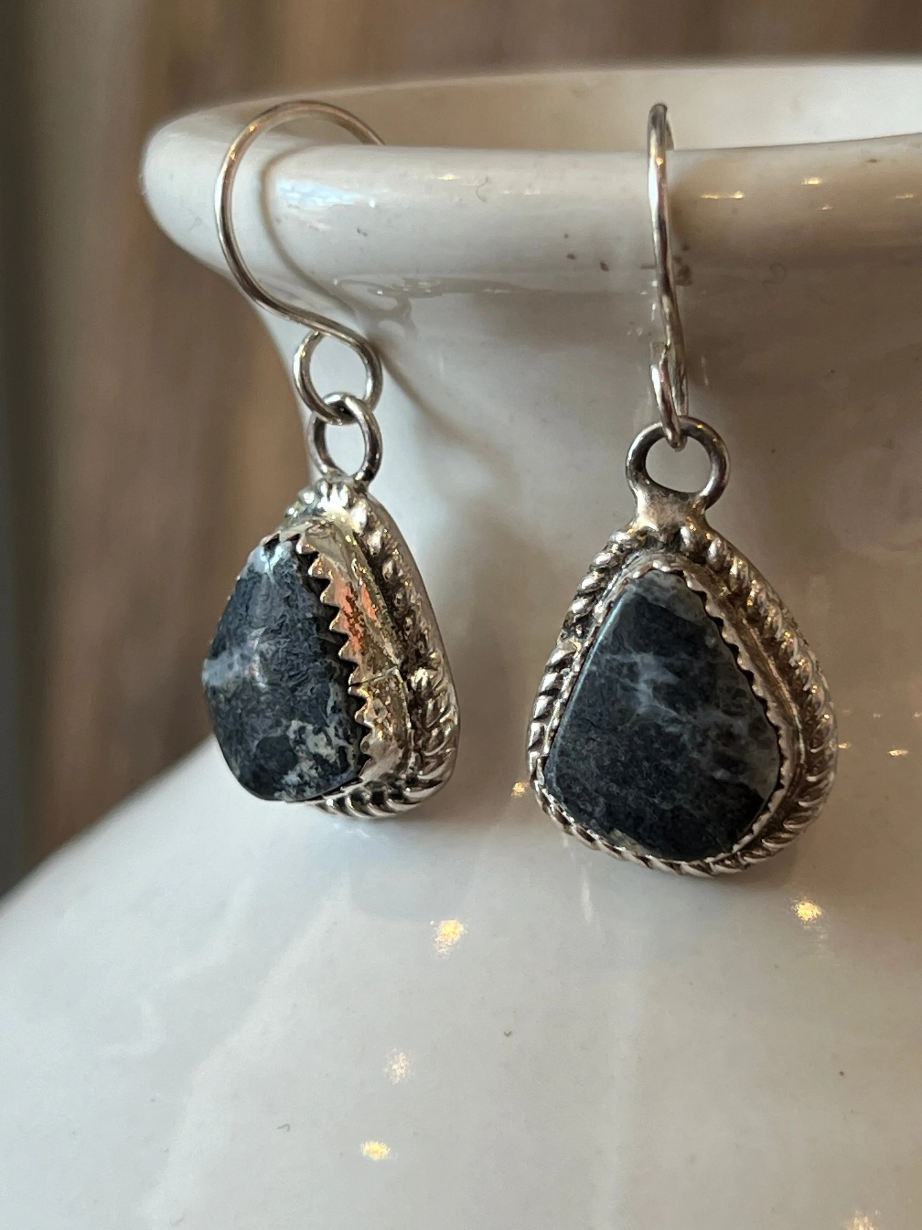Blackout White Buffalo Sterling Silver Earrings